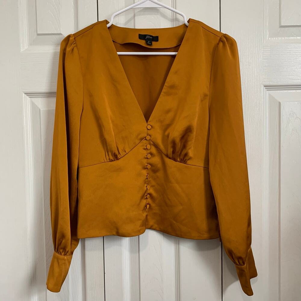 J.Crew Deep V-neck button-front top in satin- backed crepe size 2